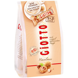 Продуктови Категории Шоколади Giotto хрупкави сладкиши с пълнеж от млечно-лешников крем и парчета лешник 27 бр,116 гр.